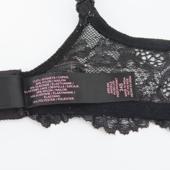 Victorias Secret 34B Dream Angels Push Up Black Lace Trim Bra Underwire Padded - Picture 11 of 14
